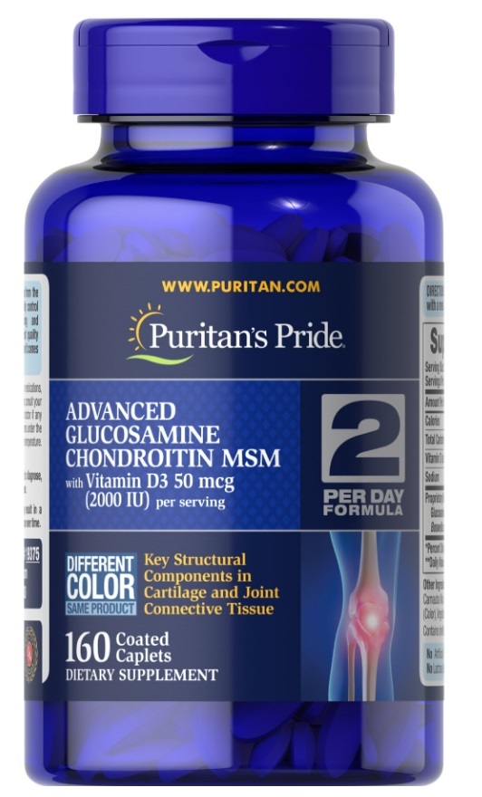 Хондропротектор Puritan's Pride Triple Strength Glucosamine & Chondroitin with Vitamin D3, 160 каплет
