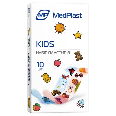 Набір пластирів MP MedPlast KIDS на полімерній основі, розміром 19 мм х 72 мм, 10 штук