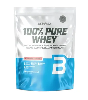 Протеїн сироватковий змішаний Biotech 100% Pure Whey полуниця, 1 кг