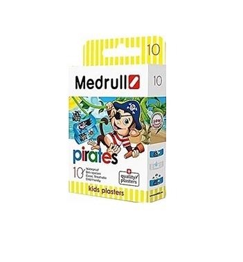 Пластырь бактерицидный Medrull Pirates на полимерной основе, детский, размером 2,5 см х 5,7 см, 10 штук