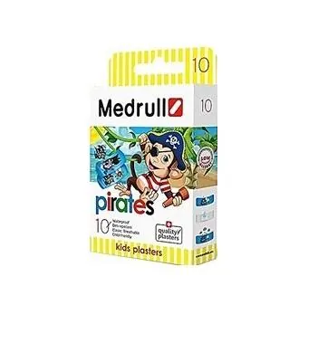 Пластир бактерицидний Medrull Pirates на полімерній основі, дитячий, розміром 2,5 см х 5,7 см, 10 штук