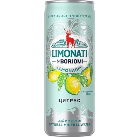 Лимонад Borjomi Limonati газований цитрус, банка, 0,33 л