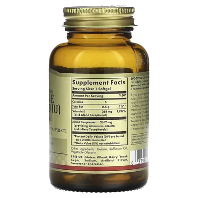 Вітамін Е Solgar Vitamin E 268 мг (400 МО) d-Alpha Tocopherol & Mixed Tocopherols м'які капсули №50