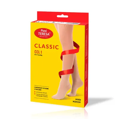 Гольфи компресійні Pani Teresa Classic CCL РТ0408 клас компресії 1, відкритий носок, короткі, колір темно-бежевий, розмір L