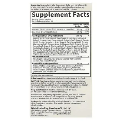 Цинк Garden of Life Vitamin Code Raw Zinc, 60 капсул