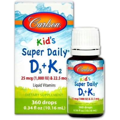 Витамин D3 и К-2 для детей Carlson Labs Super Daily D3+K2, 10,16 мл