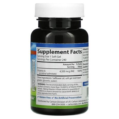 Вітамін А Carlson Labs Vitamin A 15000 МО, 240 капсул