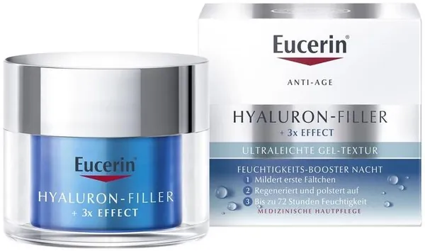 Гель-бустер для обличчя Eucerin Hyaluron-Filler + 3x Effect нічний ультралегкий зволоження до 72 годин (98381), 50 мл
