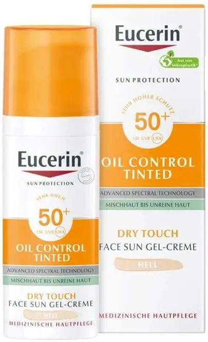 Гель-крем сонцезахисний для обличчя Eucerin Sun Protection SPF50+ Oil Control з тонуючим ефектом світлий тон (87937), 50 мл
