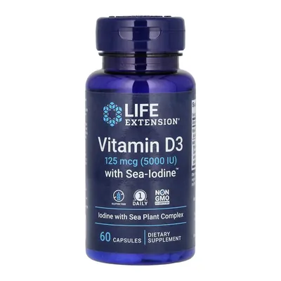Вітамін Д3 + морський йод Life Extension Vit D3 with Sea-Iodine 5000 МО (125 мкг), 60 капсул