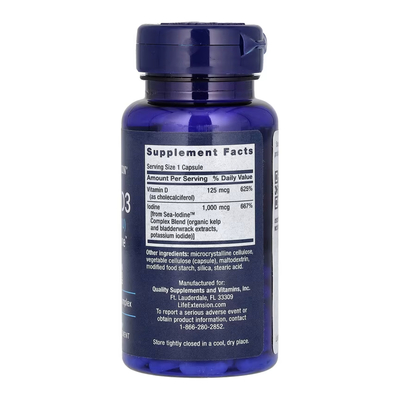 Витамин Д3 + морской йод Life Extension Vit D3 with Sea-Iodine 5000 МЕ (125 мкг), 60 капсул