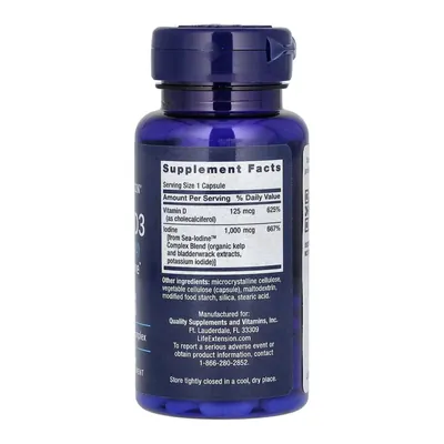 Вітамін Д3 + морський йод Life Extension Vit D3 with Sea-Iodine 5000 МО (125 мкг), 60 капсул