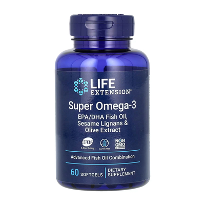 Супер Омега-3 Life Extension Super Omega-3 EPA/DHA Fish Oil, Sesame Lignans & Olive Extract, 60 мягких капсул