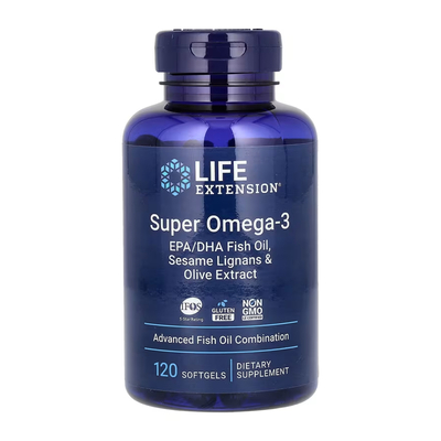 Супер Омега-3 Life Extension Super Omega-3 EPA/DHA Fish Oil, Sesame Lignans & Olive Extract, 120 мягких капсул