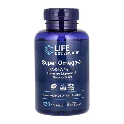 Супер Омега-3 Life Extension Super Omega-3 EPA/DHA Fish Oil, Sesame Lignans & Olive Extract, 120 м'яких капсул