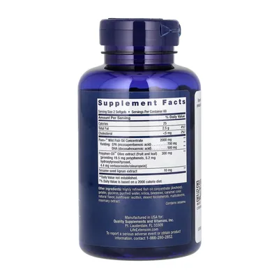 Супер Омега-3 Life Extension Super Omega-3 EPA/DHA Fish Oil, Sesame Lignans & Olive Extract, 120 м'яких капсул