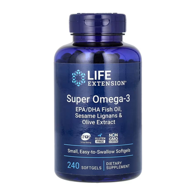 Супер Омега-3 Life Extension Super Omega-3 EPA/DHA Fish Oil, Sesame Lignans & Olive Extract, 240 мягких капсул
