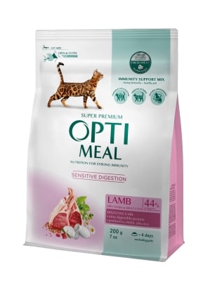 Корм сухой для кошек Optimeal с чувствительным пищеварением, ягненок, 200 г