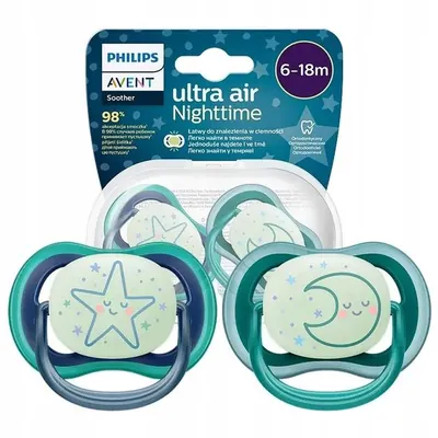 Пустушка силіконова Philips Avent Ultra Air Nighttime SCF376/13, 6-18 місяців, 2 шт