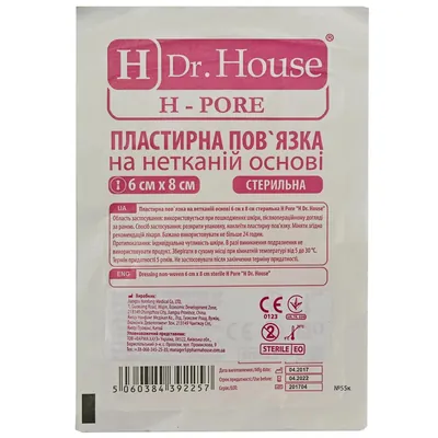 Пов'язка пластирна Dr. House H-Pore стерильна неткана 6 см х 8 см, 1 штука