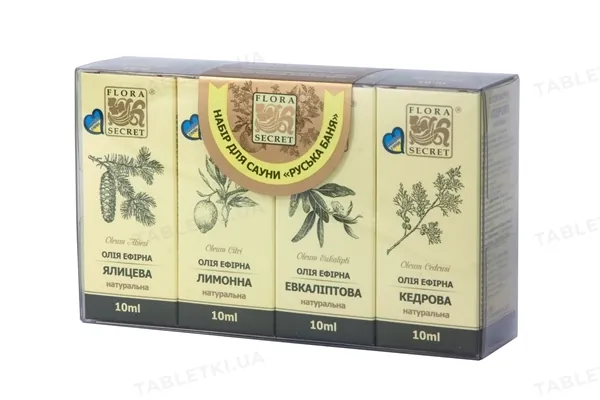 Набір ефірних олій Flora Secret для сауни, Руська баня, 4 флакони х 10 мл