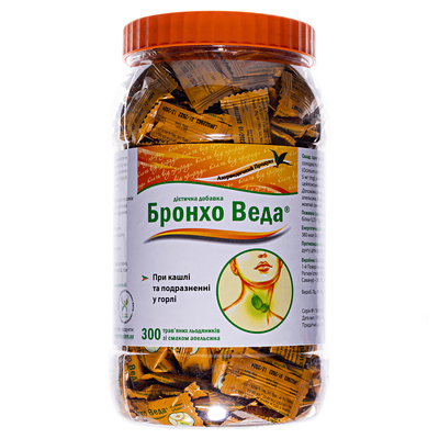 Бронхо Веда Леденцы со вкусом апельсина №300 в бан. в упак. инд.