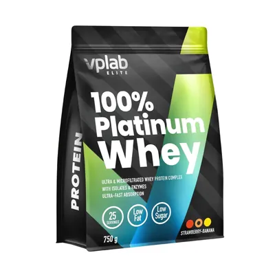 Протеїн сироватковий змішаний VPLab Elite 100% Platinum Whey полуниця банан, 750 г