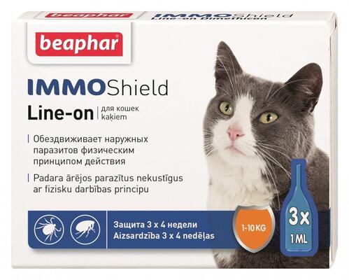 Краплі на холку Beaphar IMMO Shield Line-on протипаразитарні з силіконовою олією для котів, 1 піпетка