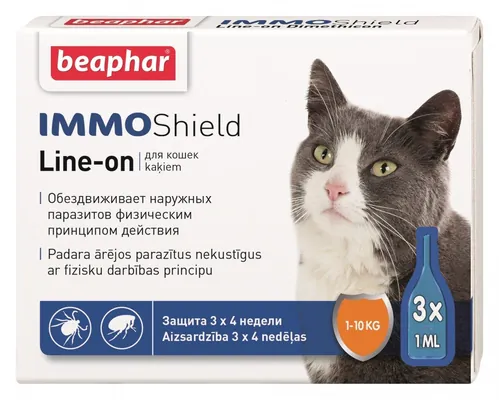 Краплі на холку Beaphar IMMO Shield Line-on протипаразитарні з силіконовою олією для котів, 1 піпетка