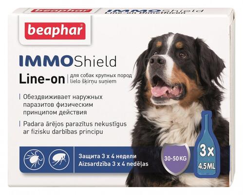 Капли на холку Beaphar IMMO Shield Line-on противопаразитарные с силиконовым маслом для собак больших пород от 30 до 50 кг, 1 пипетка