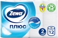 Туалетная бумага Zewa Плюс Белая двухслойная, 12 рулонов