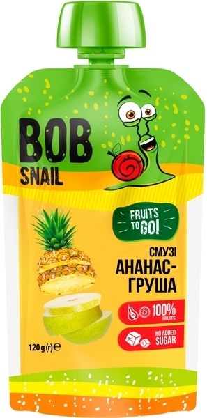 Пюре фруктовое Bob Snail Fruits To Go Смузи Ананас-Груша-Яблоко, пастеризованное,  120 г