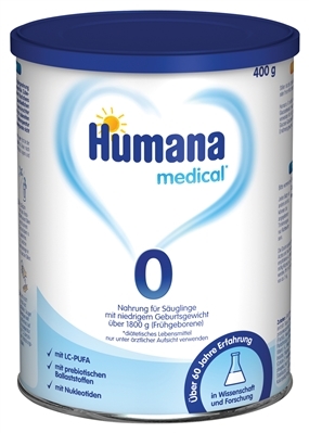Смесь сухая молочная Humana 0 с LC PUFA, пребиотиками и нуклеотидами для недоношенных и детей с малым весом с рождения, 400 г