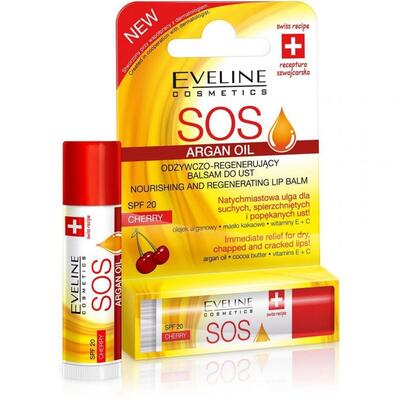 Бальзам для губ Eveline SOS 100% Organic Argan Oil Вишня восстанавливающий, 4.2 г