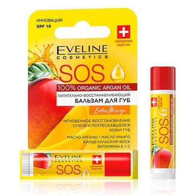 Бальзам для губ Eveline SOS 100% Organic Argan Oil Екзотичне манго живильно-відновлюючий, 4.5 мл