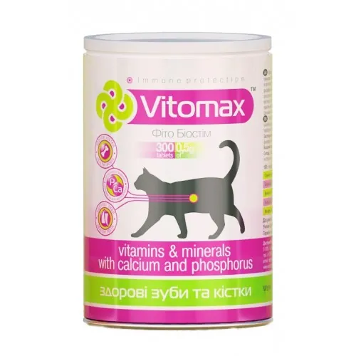 Вітаміни Vitomax 200084 для кішок для зміцнення зубів і кісток, 300 таблеток