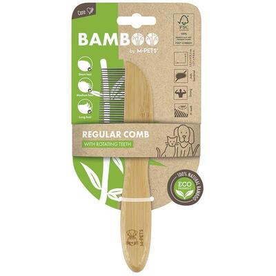 Расческа M-Pets Bamboo Regular Comb with Rotating Teeth с вращающимися зубцами из бамбука для собак и кошек, 31 зубчик