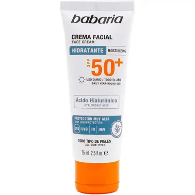 Крем сонцезахисний для обличчя Babaria SPF50+ з гіалуроновою кислотою, 75 мл