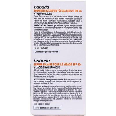 Крем сонцезахисний для обличчя Babaria SPF50+ з гіалуроновою кислотою, 75 мл