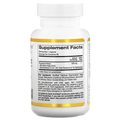 Родіоли екстракт California Gold Nutrition Rhodiola Extract 500 мг, 60 вегетаріанських капсул