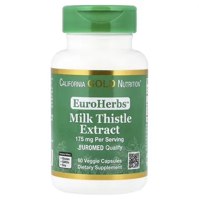 Розторопша California Gold Nutrition EuroHerbs Milk Thistle 175 мг, 60 вегетаріанських капсул