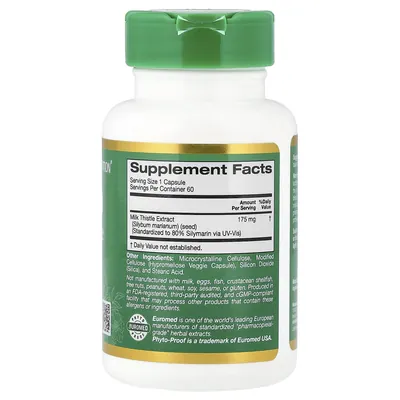 Розторопша California Gold Nutrition EuroHerbs Milk Thistle 175 мг, 60 вегетаріанських капсул