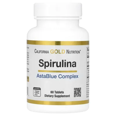Спіруліна California Gold Nutrition Spirulina AstaBlue Complex, 60 таблеток