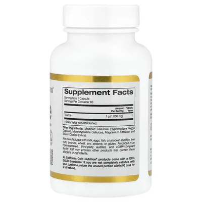 Таурин California Gold Nutrition Taurine 1000 мг, 60 вегетаріанських капсул