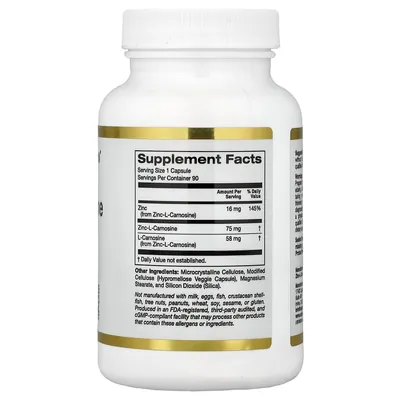 Цинк L-карнозин комплекс California Gold Nutrition Zinc-L-Carnosine Complex, 90 вегетаріанських капсул