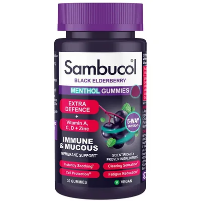 Самбукол (Чорна бузина) Sambucol Extra Defence Menthol, 30 жувальних таблеток