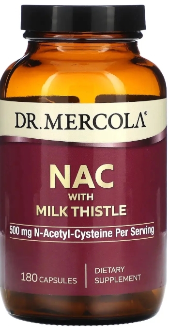 N-ацетилцистеин с расторопшей Dr. Mercola NAC with Milk Thistle 500 мг, 180 капсул