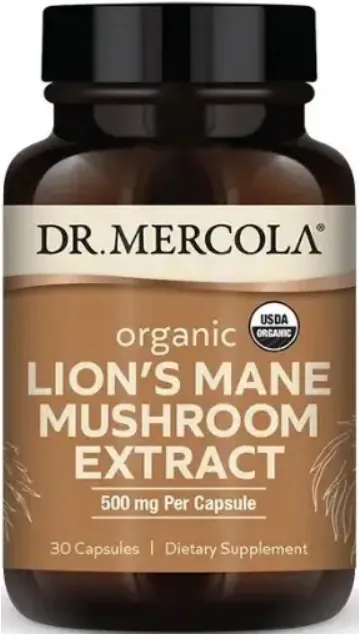 Гриб левова грива Dr. Mercola Organic Lion's Mane Mushroom Extract 500 мг, 30 капсул