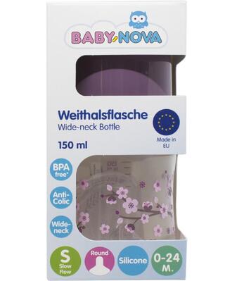 Бутылочка Baby-Nova 45001-1 полипропилен с декором, лиловый, 150 мл