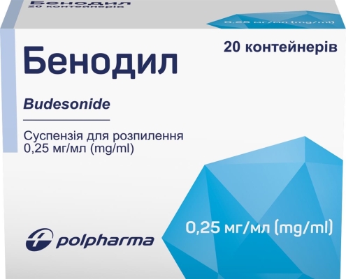 Бенодил суспензия д/распыл. 0.25 мг/мл по 2 мл №20 (5х4) в конт. полиэт.